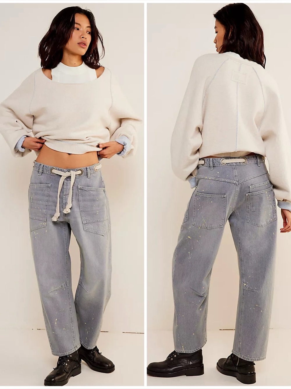 NWT Free People We The Free Moxie Pull On Barrel Jeans In Little Darlin Grey